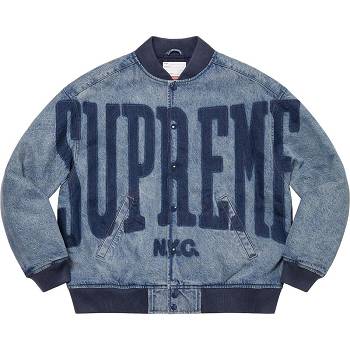 Navy Supreme Washed Knockout Denim Varsity Jackets | Supreme 192BC